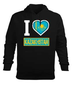 Kazakistan,Kazakhstan,Kazakistan Bayrağı,Kazakistan logosu,Kazakhstan flag. Siyah Erkek Kapüşonlu Hoodie Sweatshirt