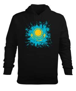 Kazakistan,Kazakhstan,Kazakistan Bayrağı,Kazakistan logosu,Kazakhstan flag. Siyah Erkek Kapüşonlu Hoodie Sweatshirt