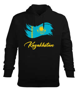 Kazakistan,Kazakhstan,Kazakistan Bayrağı,Kazakistan logosu,Kazakhstan flag. Siyah Erkek Kapüşonlu Hoodie Sweatshirt