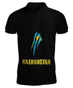 Kazakistan,Kazakhstan,Kazakistan Bayrağı,Kazakistan logosu,Kazakhstan flag. Siyah Erkek Kısa Kol Polo Yaka