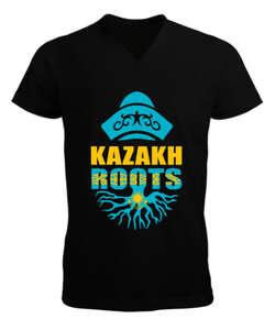 Kazakistan,Kazakhstan,Kazakistan Bayrağı,Kazakistan logosu,Kazakhstan flag. Siyah Erkek Kısa Kol V Yaka Tişört