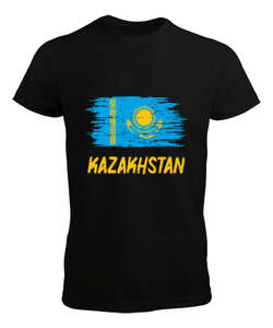 Kazakistan,Kazakhstan,Kazakistan Bayrağı,Kazakistan logosu,Kazakhstan flag. Siyah Erkek Tişört