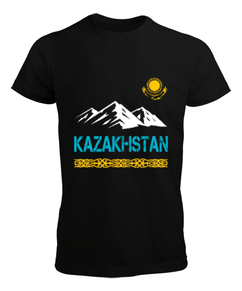 Kazakistan,Kazakhstan,Kazakistan Bayrağı,Kazakistan logosu,Kazakhstan flag. Siyah Erkek Tişört