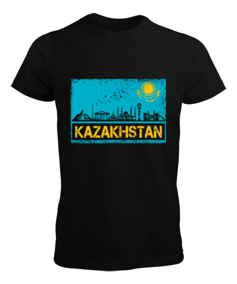 Kazakistan,Kazakhstan,Kazakistan Bayrağı,Kazakistan logosu,Kazakhstan flag. Siyah Erkek Tişört