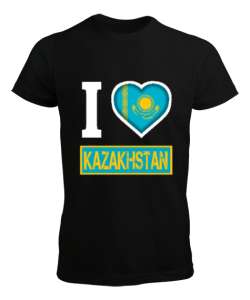 Kazakistan,Kazakhstan,Kazakistan Bayrağı,Kazakistan logosu,Kazakhstan flag. Siyah Erkek Tişört