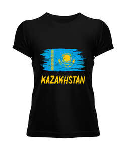 Kazakistan,Kazakhstan,Kazakistan Bayrağı,Kazakistan logosu,Kazakhstan flag. Siyah Kadın Tişört