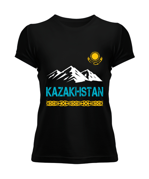 Kazakistan,Kazakhstan,Kazakistan Bayrağı,Kazakistan logosu,Kazakhstan flag. Siyah Kadın Tişört