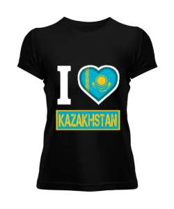 Kazakistan,Kazakhstan,Kazakistan Bayrağı,Kazakistan logosu,Kazakhstan flag. Siyah Kadın Tişört