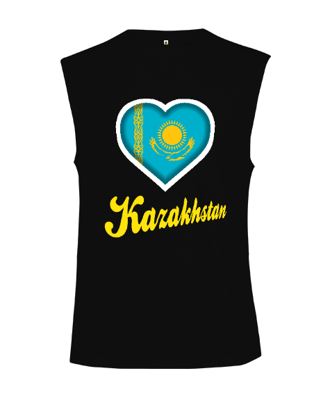 Kazakistan,Kazakhstan,Kazakistan Bayrağı,Kazakistan logosu,Kazakhstan flag. Siyah Kesik Kol Unisex Tişört