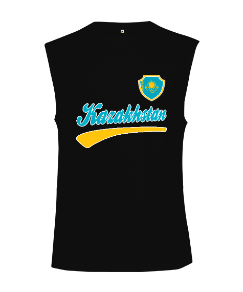 Kazakistan,Kazakhstan,Kazakistan Bayrağı,Kazakistan logosu,Kazakhstan flag. Siyah Kesik Kol Unisex Tişört