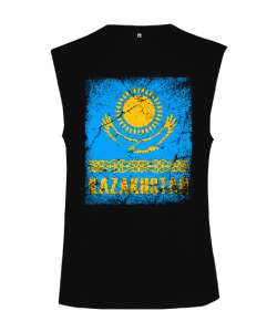 Kazakistan,Kazakhstan,Kazakistan Bayrağı,Kazakistan logosu,Kazakhstan flag. Siyah Kesik Kol Unisex Tişört