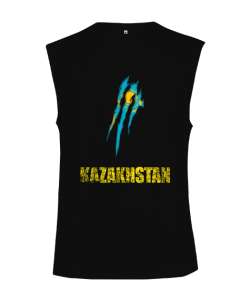 Kazakistan,Kazakhstan,Kazakistan Bayrağı,Kazakistan logosu,Kazakhstan flag. Siyah Kesik Kol Unisex Tişört