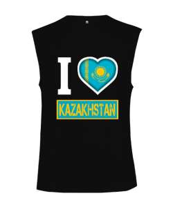 Kazakistan,Kazakhstan,Kazakistan Bayrağı,Kazakistan logosu,Kazakhstan flag. Siyah Kesik Kol Unisex Tişört