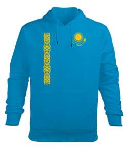 Kazakistan,Kazakhstan,Kazakistan Bayrağı,Kazakistan logosu,Kazakhstan flag. Turkuaz Erkek Kapüşonlu Hoodie Sweatshirt