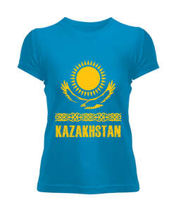 Kazakistan,Kazakhstan,Kazakistan Bayrağı,Kazakistan logosu,Kazakhstan flag. Turkuaz Kadın Tişört