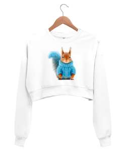 Kazaklı Sevimli Tavşan - Rabbit V2 Beyaz Kadın Crop Sweatshirt