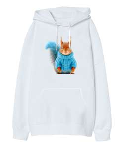 Kazaklı Sevimli Tavşan - Rabbit V2 Beyaz Oversize Unisex Kapüşonlu Sweatshirt