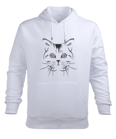 kedi beyaz siyah Erkek Kapüşonlu Hoodie Sweatshirt