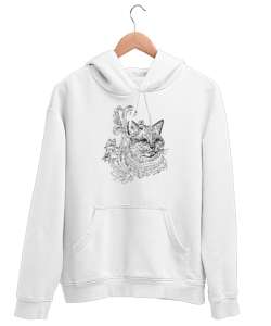 Kedi - Cat Beyaz Unisex Kapşonlu Sweatshirt