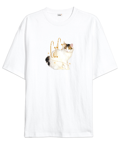 Tisho - kedi- cat graphic Beyaz Oversize Unisex Tişört