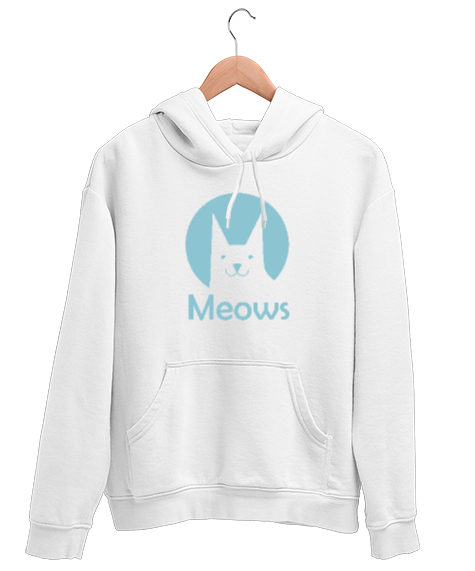 Tisho - Kedi - Cat - Meows - Miyav Beyaz Unisex Kapşonlu Sweatshirt