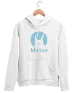 Kedi - Cat - Meows - Miyav Beyaz Unisex Kapşonlu Sweatshirt