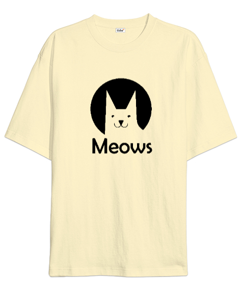 Tisho - Kedi - Cat - Meows - Miyav Krem Oversize Unisex Tişört