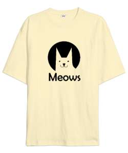 Kedi - Cat - Meows - Miyav Krem Oversize Unisex Tişört