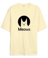 Kedi - Cat - Meows - Miyav Krem Oversize Unisex Tişört - Thumbnail