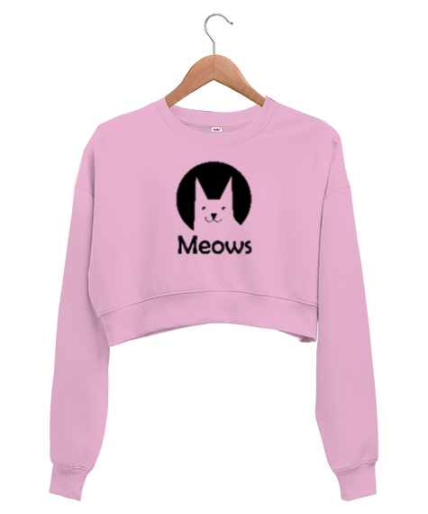 Tisho - Kedi - Cat - Meows - Miyav Pembe Kadın Crop Sweatshirt