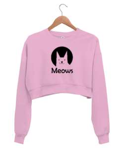 Kedi - Cat - Meows - Miyav Pembe Kadın Crop Sweatshirt