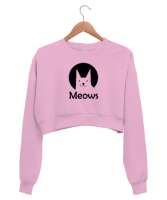 Kedi - Cat - Meows - Miyav Pembe Kadın Crop Sweatshirt - Thumbnail