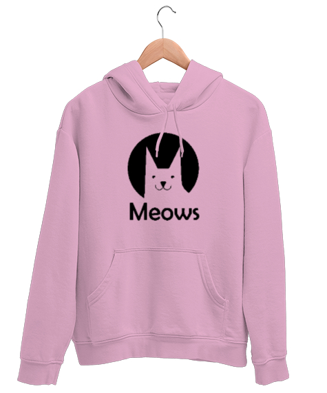 Tisho - Kedi - Cat - Meows - Miyav Pembe Unisex Kapşonlu Sweatshirt