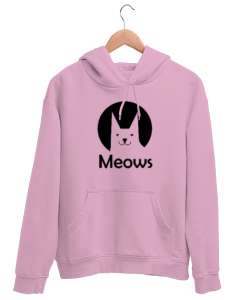 Kedi - Cat - Meows - Miyav Pembe Unisex Kapşonlu Sweatshirt