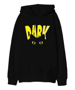 Kedi Dark Yazılı Siyah Oversize Unisex Kapüşonlu Sweatshirt