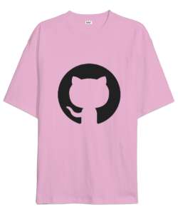 Kedi Desenli Pembe Oversize Unisex Tişört