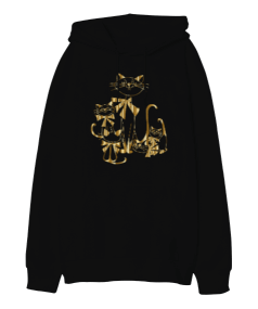 Kedi Figürlü Oversize Unisex Kapüşonlu Sweatshirt