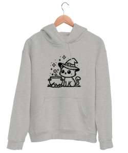 Kedi Gri Unisex Kapşonlu Sweatshirt