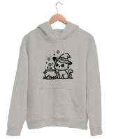 Kedi Gri Unisex Kapşonlu Sweatshirt - Thumbnail