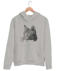 Kedi Gri Unisex Kapşonlu Sweatshirt