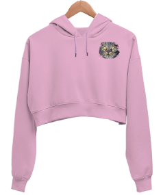 Kedi Kadın Crop Hoodie Kapüşonlu Sweatshirt