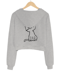 Kedi Kadın Crop Hoodie Kapüşonlu Sweatshirt