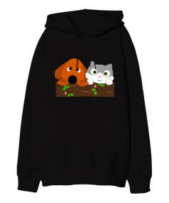 Kedi köpek Oversize Unisex Kapüşonlu Sweatshirt