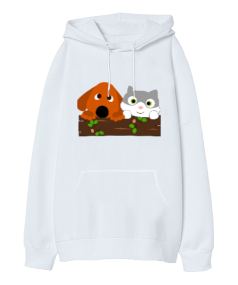 Kedi köpek Oversize Unisex Kapüşonlu Sweatshirt