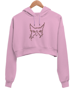 kedi maskem Kadın Crop Hoodie Kapüşonlu Sweatshirt