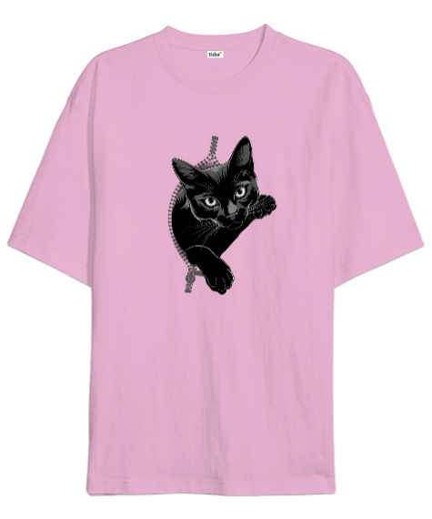 Tisho - Kedi Pembe Oversize Unisex Tişört