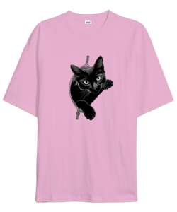 Kedi Pembe Oversize Unisex Tişört