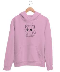 Kedi Resim Pembe Unisex Kapşonlu Sweatshirt