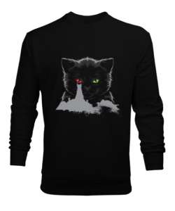 Kedi Sauronun Gözü Tasarım Baskılı Siyah Erkek Sweatshirt