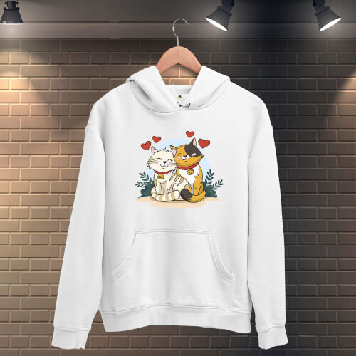 Sevgili Kediler Erkek Kapüşonlu Sweatshirt